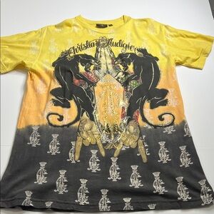 Christian Audigier Black and Yellow Panther Tee
